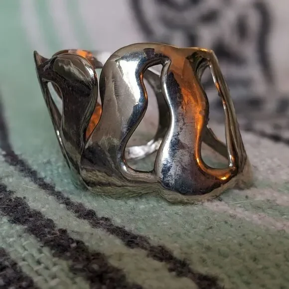 Silver Abstract Bracelet Cuff - Picture 3 of 13